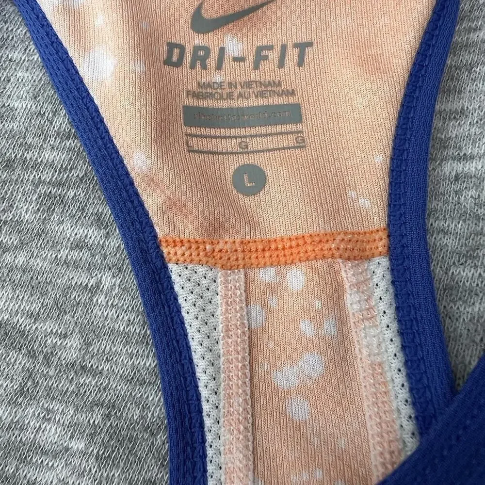 Nike DRI-FIT Women’s size L, Racer Back Orange Blue Athletic Tank Top